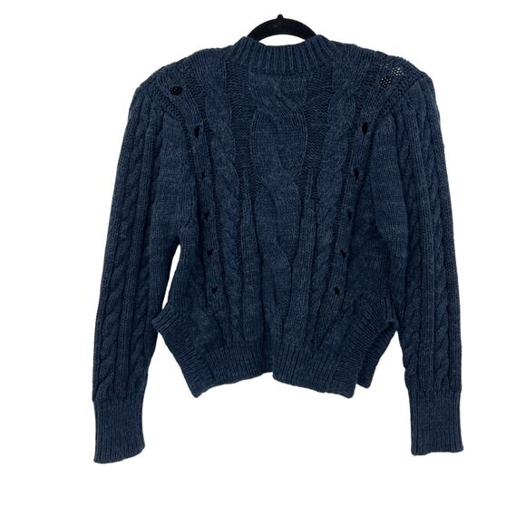 Jen’s Pirate Booty Sweater Womens Size Small Pullover Navy Cable Knit Side Slit - Picture 2 of 3